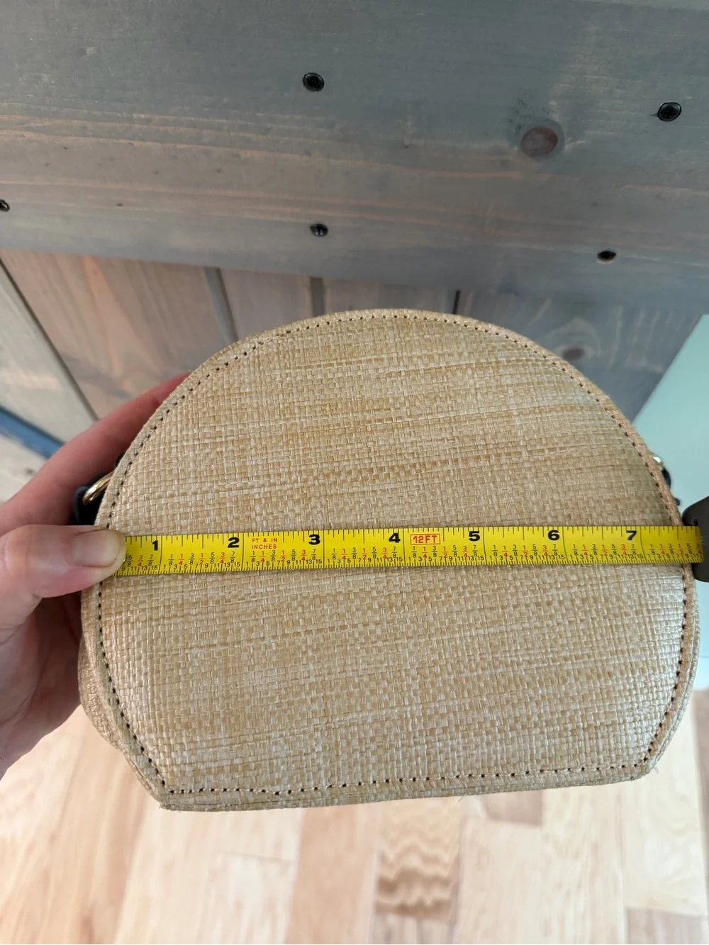 Mystique Woven Straw Raffia Round Crossbody Bag Black Strap Boho Summer